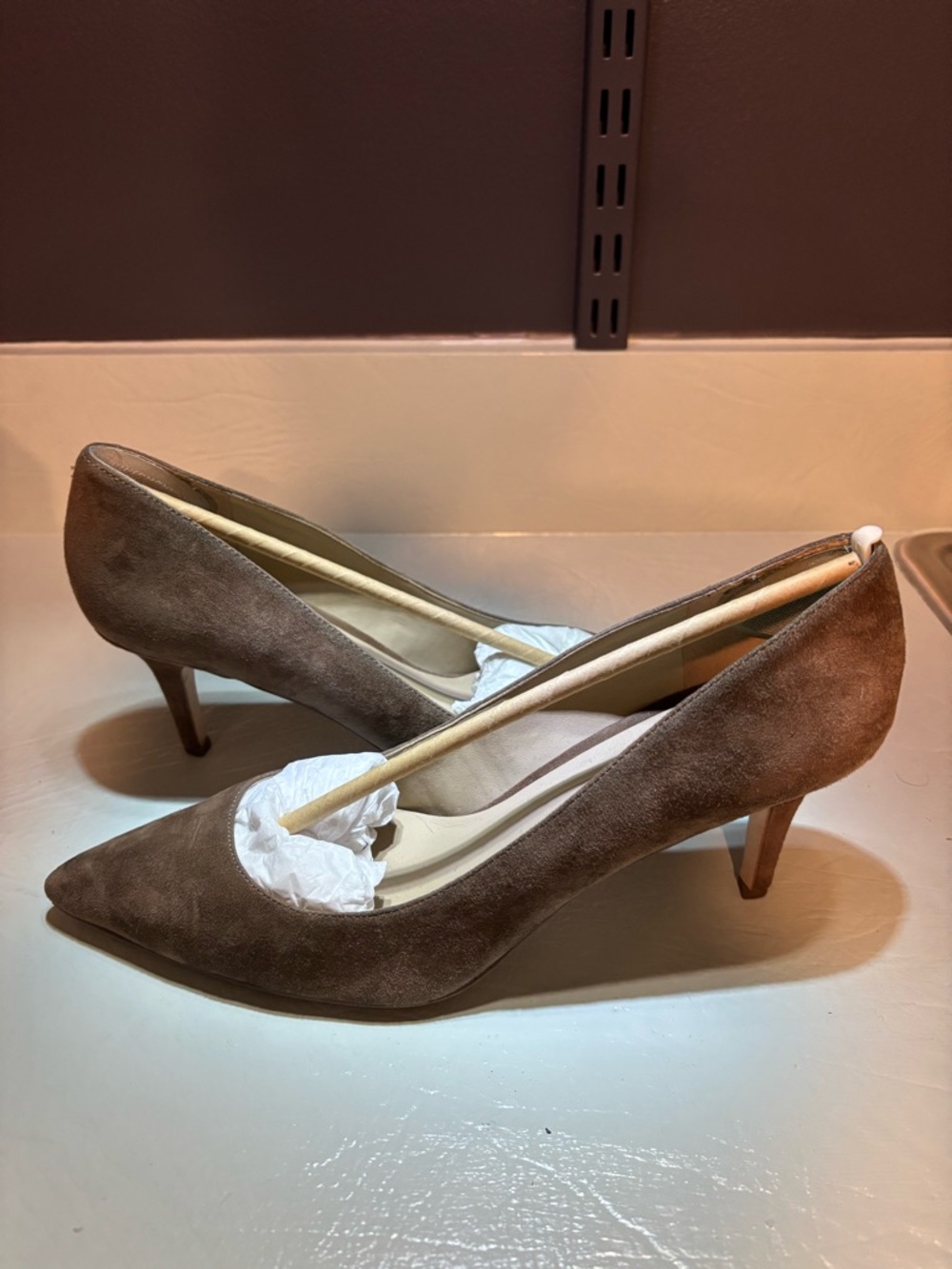 Ann Taylor Brown Suede Pointed-Toe Kitten Heels